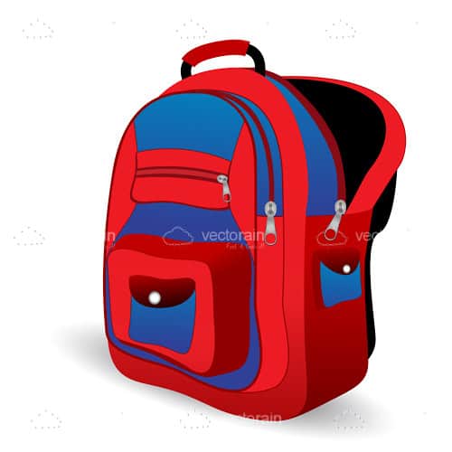 Red and Blue Illustrated School Bag